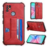 For Infinix Hot 10 Dream PU + TPU Four-corner Shockproof Back Cover Case with Card Slots & Holder(Red)
