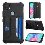 For Infinix Hot 10 Dream PU + TPU Four-corner Shockproof Back Cover Case with Card Slots & Holder(Black)