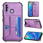 For Tecno Spark 7 Pro Dream PU + TPU Four-corner Shockproof Back Cover Case with Card Slots & Holder(Purple)