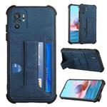 For Xiaomi Redmi Note 10 4G / Note 10S Dream PU + TPU Four-corner Shockproof Back Cover Case with Card Slots & Holder(Blue)