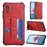 For Xiaomi Redmi Note 10 4G / Note 10S Dream PU + TPU Four-corner Shockproof Back Cover Case with Card Slots & Holder(Red)
