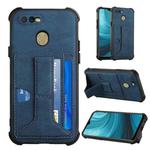 For OPPO A7 / A5s / A12 / A11k Dream PU + TPU Four-corner Shockproof Back Cover Case with Card Slots & Holder(Blue)