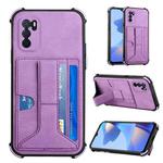 For OPPO A16 Dream PU + TPU Four-corner Shockproof Back Cover Case with Card Slots & Holder(Purple)