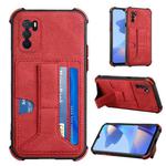For OPPO A16 Dream PU + TPU Four-corner Shockproof Back Cover Case with Card Slots & Holder(Red)