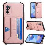 For OPPO A16 Dream PU + TPU Four-corner Shockproof Back Cover Case with Card Slots & Holder(Rose Gold)