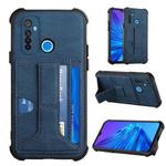 For OPPO Realme 5 / Realme C3 Dream PU + TPU Four-corner Shockproof Back Cover Case with Card Slots & Holder(Blue)