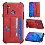 For OPPO Realme 5 / Realme C3 Dream PU + TPU Four-corner Shockproof Back Cover Case with Card Slots & Holder(Red)