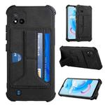 For OPPO Realme C20 Dream PU + TPU Four-corner Shockproof Back Cover Case with Card Slots & Holder(Black)