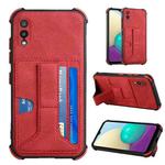 For Samsung Galaxy A02 EU Version / M02 Dream PU + TPU Four-corner Shockproof Back Cover Case with Card Slots & Holder(Red)