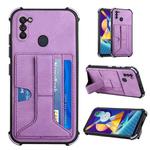 For Samsung Galaxy A11 EU Version / M11 Dream PU + TPU Four-corner Shockproof Back Cover Case with Card Slots & Holder(Purple)