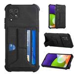 For Samsung Galaxy A22 4G Dream PU + TPU Four-corner Shockproof Back Cover Case with Card Slots & Holder(Black)