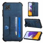 For Samsung Galaxy A22 5G Dream PU + TPU Four-corner Shockproof Back Cover Case with Card Slots & Holder(Blue)