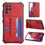 For Samsung Galaxy S21 Ultra 5G Dream PU + TPU Four-corner Shockproof Back Cover Case with Card Slots & Holder(Red)