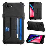 For iPhone SE 2022 / SE 2020 / 8 / 7 Dream PU+TPU Four-corner Shockproof Back Cover Case with Card Slots & Holder(Black)