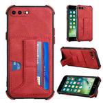 Dream PU+TPU Four-corner Shockproof Back Cover Case with Card Slots & Holder For iPhone 8 Plus / 7  Plus(Red)