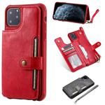 For iPhone 11 Pro Max Buckle Zipper Shockproof Protective Case with Holder & Card Slots & Wallet & Lanyard & Photos Frame(Red)