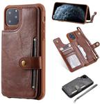 For iPhone 11 Pro Max Buckle Zipper Shockproof Protective Case with Holder & Card Slots & Wallet & Lanyard & Photos Frame(Coffee)