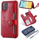 For iPhone 11 For  iPhone 11 Buckle Zipper Shockproof Protective Case with Holder & Card Slots & Wallet & Lanyard & Photos Frame(Red)