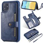 For iPhone 11 For  iPhone 11 Buckle Zipper Shockproof Protective Case with Holder & Card Slots & Wallet & Lanyard & Photos Frame(Blue)