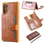 For  Galaxy Note 10 Buckle Zipper Shockproof Protective Case with Holder & Card Slots & Wallet & Lanyard & Photos Frame(Brown)