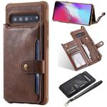For Galaxy S10 5G Buckle Zipper Shockproof Protective Case with Holder & Card Slots & Wallet & Lanyard & Photos Frame(Coffee)