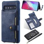 For Galaxy S10 5G Buckle Zipper Shockproof Protective Case with Holder & Card Slots & Wallet & Lanyard & Photos Frame(Blue)