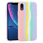 For iPhone XR Herringbone Texture Silicone Protective Case(Rainbow Pink)