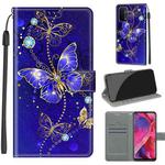Voltage Coloured Drawing Magnetic Clasp Horizontal Flip PU Leather Case with Holder & Card Slots For OPPO A93 5G / A93s 5G / A54 5G / A74 5G(C11 Blue Golden Chain Butterflies)