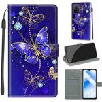 Voltage Coloured Drawing Magnetic Clasp Horizontal Flip PU Leather Case with Holder & Card Slots For OPPO A54 4G / A16 4G / A53s 5G / A55 5G(C11 Blue Golden Chain Butterflies)