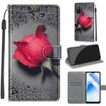 Voltage Coloured Drawing Magnetic Clasp Horizontal Flip PU Leather Case with Holder & Card Slots For OPPO A54 4G / A16 4G / A53s 5G / A55 5G(C14 Black Water Drop Rose)