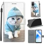 Voltage Coloured Drawing Magnetic Clasp Horizontal Flip PU Leather Case with Holder & Card Slots For OPPO A54 4G / A16 4G / A53s 5G / A55 5G(C15 Blue Sweater White Cat)
