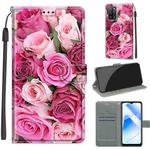 Voltage Coloured Drawing Magnetic Clasp Horizontal Flip PU Leather Case with Holder & Card Slots For OPPO A54 4G / A16 4G / A53s 5G / A55 5G(C17 Green Leaf Pink Rose)