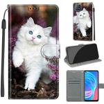 Voltage Coloured Drawing Magnetic Clasp Horizontal Flip PU Leather Case with Holder & Card Slots For OPPO A72 5G / A73 5G / A53 5G(C08 Flower Bush Big White Cat)