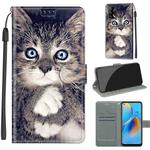 Voltage Coloured Drawing Magnetic Clasp Horizontal Flip PU Leather Case with Holder & Card Slots For OPPO F19 / A74 4G(C02 Fork Hand White Claw Cat)