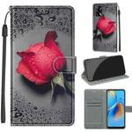 Voltage Coloured Drawing Magnetic Clasp Horizontal Flip PU Leather Case with Holder & Card Slots For OPPO F19 / A74 4G(C14 Black Water Drop Rose)