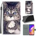 Voltage Coloured Drawing Magnetic Clasp Horizontal Flip PU Leather Case with Holder & Card Slots For OPPO A94 5G / A95 5G / F19 Pro+ 5G(C02 Fork Hand White Claw Cat)