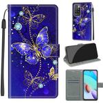 Voltage Coloured Drawing Magnetic Clasp Horizontal Flip PU Leather Case with Holder & Card Slots For Xiaomi Redmi 10(C11 Blue Golden Chain Butterflies)
