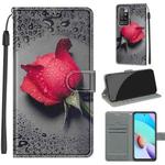 Voltage Coloured Drawing Magnetic Clasp Horizontal Flip PU Leather Case with Holder & Card Slots For Xiaomi Redmi 10(C14 Black Water Drop Rose)