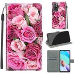 Voltage Coloured Drawing Magnetic Clasp Horizontal Flip PU Leather Case with Holder & Card Slots For Xiaomi Redmi 10(C17 Green Leaf Pink Rose)