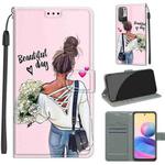 Voltage Coloured Drawing Magnetic Clasp Horizontal Flip PU Leather Case with Holder & Card Slots For Xiaomi Redmi Note 10 5G(C09 Hug Flower)