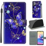 Voltage Coloured Drawing Magnetic Clasp Horizontal Flip PU Leather Case with Holder & Card Slots For Xiaomi Redmi Note 10 5G(C11 Blue Golden Chain Butterflies)
