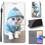 Voltage Coloured Drawing Magnetic Clasp Horizontal Flip PU Leather Case with Holder & Card Slots For Xiaomi Redmi Note 10 5G(C15 Blue Sweater White Cat)