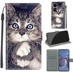 Voltage Coloured Drawing Magnetic Clasp Horizontal Flip PU Leather Case with Holder & Card Slots For Huawei P50(C02 Fork Hand White Claw Cat)