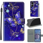 Voltage Coloured Drawing Magnetic Clasp Horizontal Flip PU Leather Case with Holder & Card Slots For Huawei P50(C11 Blue Golden Chain Butterflies)