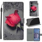 Voltage Coloured Drawing Magnetic Clasp Horizontal Flip PU Leather Case with Holder & Card Slots For Huawei P50(C14 Black Water Drop Rose)