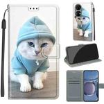 Voltage Coloured Drawing Magnetic Clasp Horizontal Flip PU Leather Case with Holder & Card Slots For Huawei P50(C15 Blue Sweater White Cat)