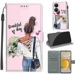 Voltage Coloured Drawing Magnetic Clasp Horizontal Flip PU Leather Case with Holder & Card Slots For Huawei P50 Pro(C09 Hug Flower)
