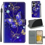 Voltage Coloured Drawing Magnetic Clasp Horizontal Flip PU Leather Case with Holder & Card Slots For Huawei P50 Pro(C11 Blue Golden Chain Butterflies)