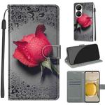 Voltage Coloured Drawing Magnetic Clasp Horizontal Flip PU Leather Case with Holder & Card Slots For Huawei P50 Pro(C14 Black Water Drop Rose)