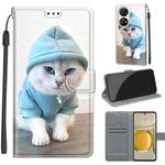 Voltage Coloured Drawing Magnetic Clasp Horizontal Flip PU Leather Case with Holder & Card Slots For Huawei P50 Pro(C15 Blue Sweater White Cat)